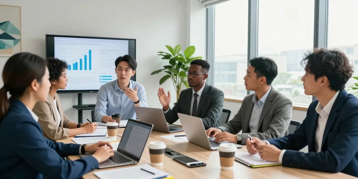 Pengembangan jaringan bisnis dengan balak66 dalam suasana kantor modern, tim profesional berdiskusi