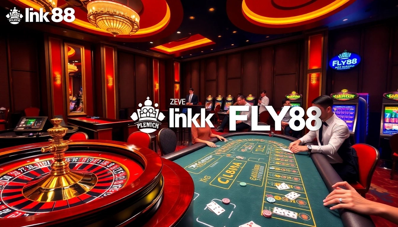 Experience the thrill of gaming with Link FLY88 at a luxurious casino table.