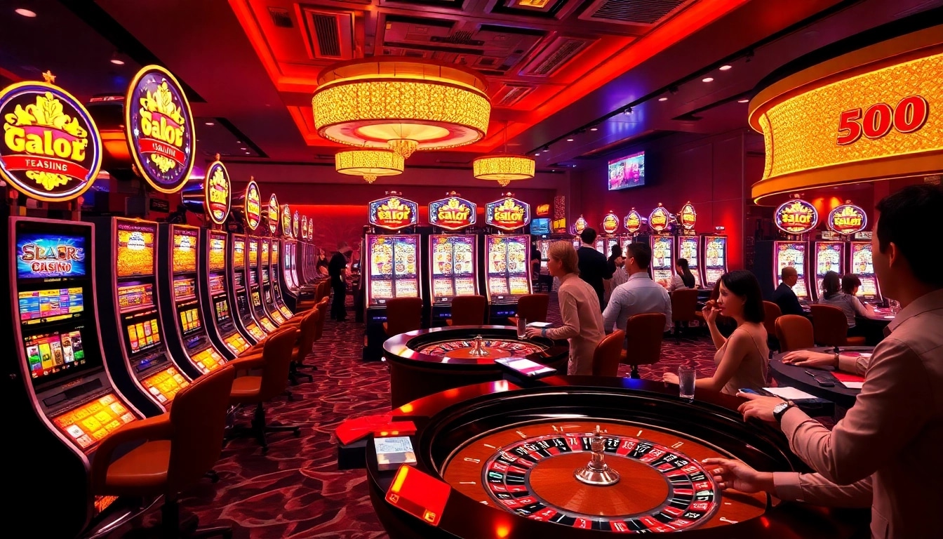 Players enjoying slot gacor hari ini at a luxurious casino with vibrant machines and engaging games.