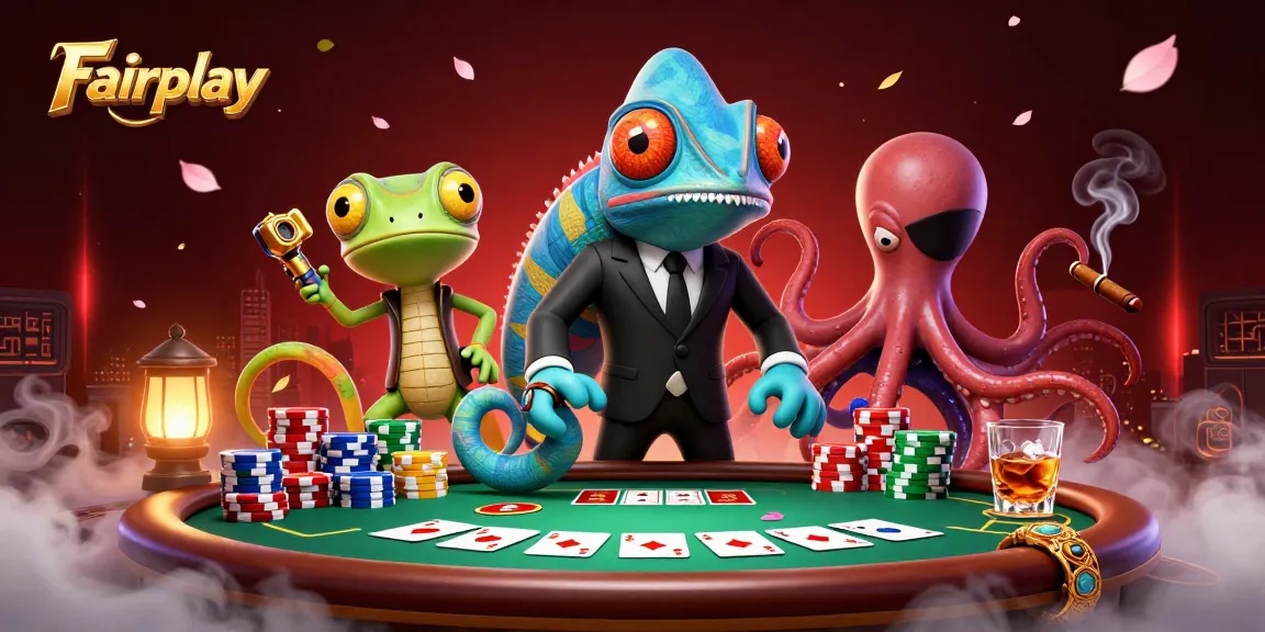 Experience thrilling Fairplay casino action with colorful characters at a poker table.