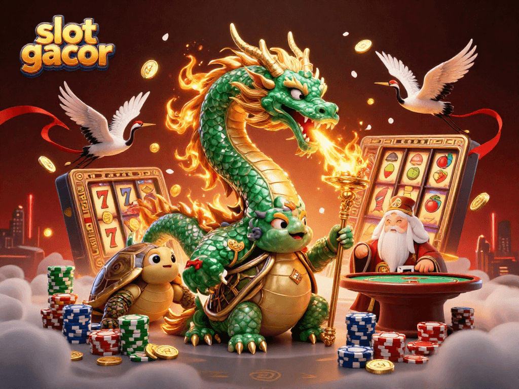 Menggandakan slot gacor dengan simbol keberuntungan dan karakter berwarna-warni di dunia kasino.