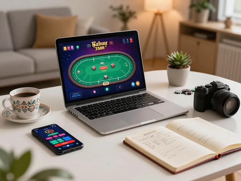 GG88 player engaging with an online casino game at home, showcasing excitement and strategic play.