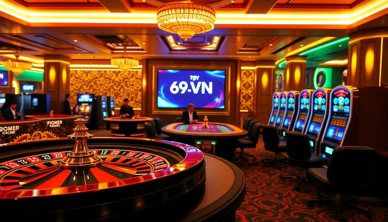 Experience the thrill of gambling at 69VN's vibrant casino environment with engaging tables and exciting games.