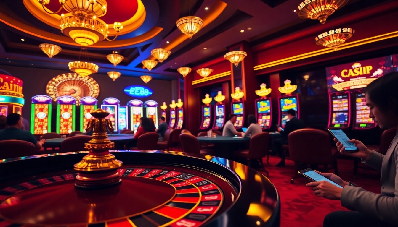 Experience the thrill of EE88 with vibrant casino action featuring roulette and poker chips.
