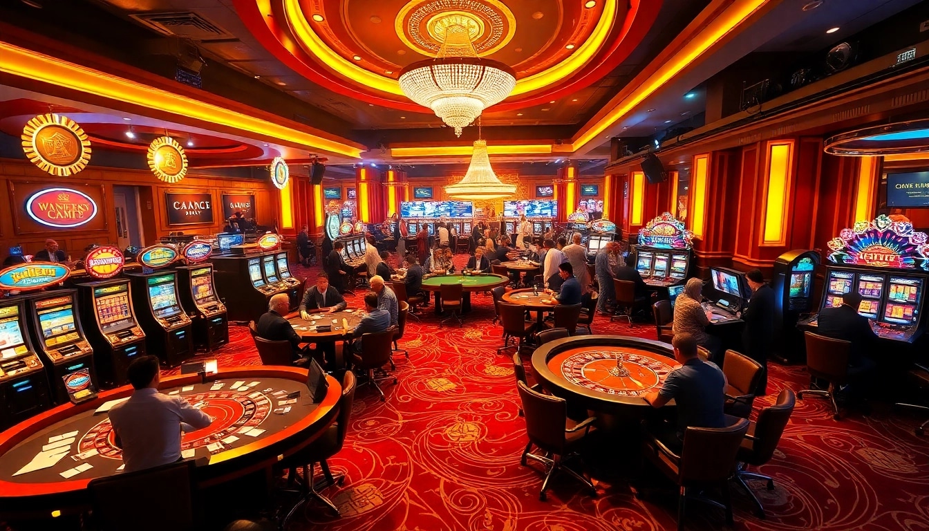Players enjoying a thrilling casino experience at XX88 with vibrant games and luxurious atmosphere.