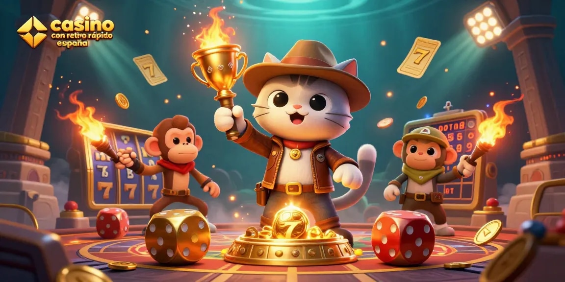 Experience the thrill at casino con retiro rápido españa with a 3D cartoon scene featuring an adventurous feline archaeologist.