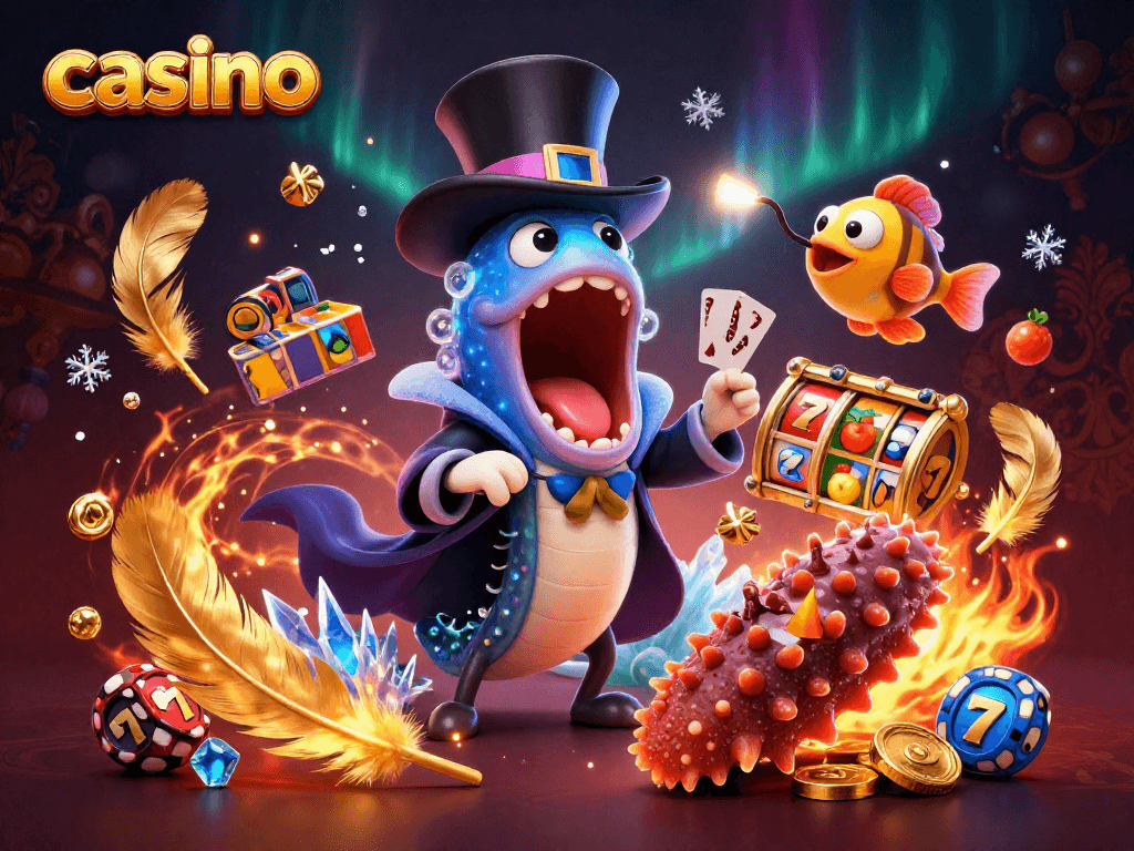 Experience the thrill of casino gaming with an underwater magic act featuring a card-tricking gulper eel and anglerfish spotlight.