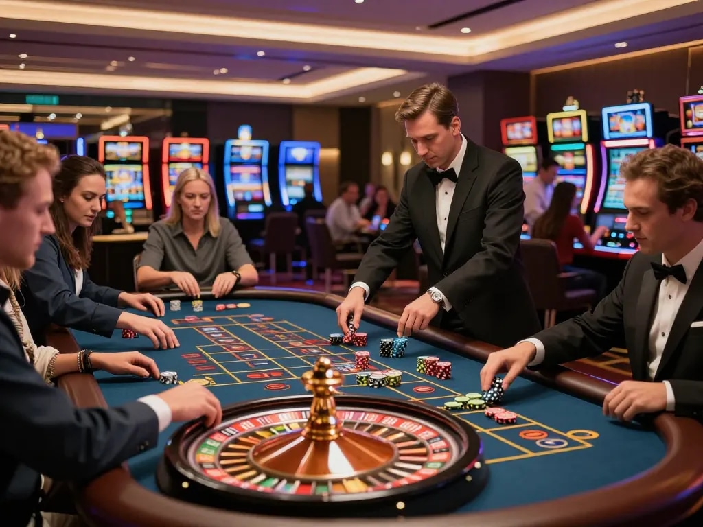 F168 players engaging in an exciting roulette game at a luxurious casino