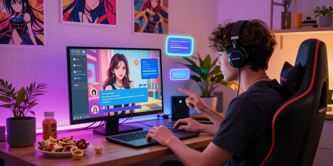 Engaging hentai AI chat experience with vibrant character interactions and cozy surroundings.
