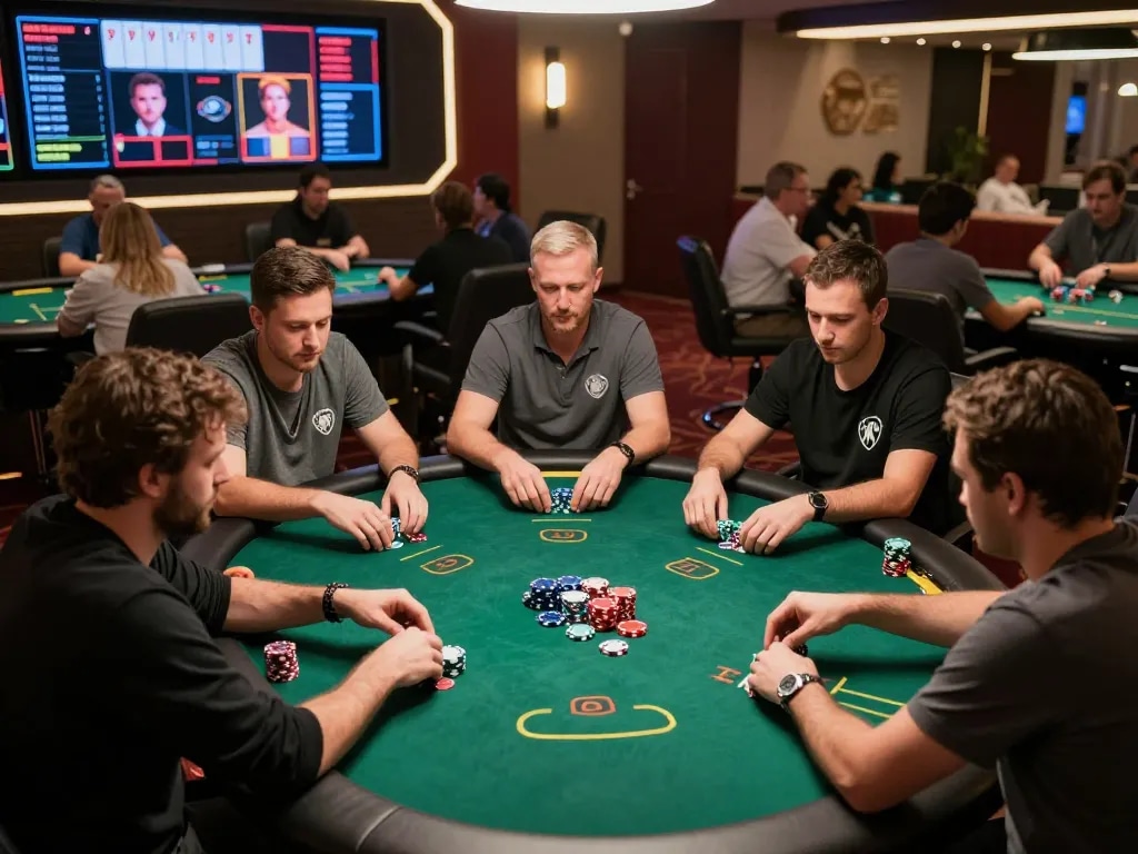 Players enjoy an intense poker game at Fun79, showcasing thrilling betting moments and strategy.