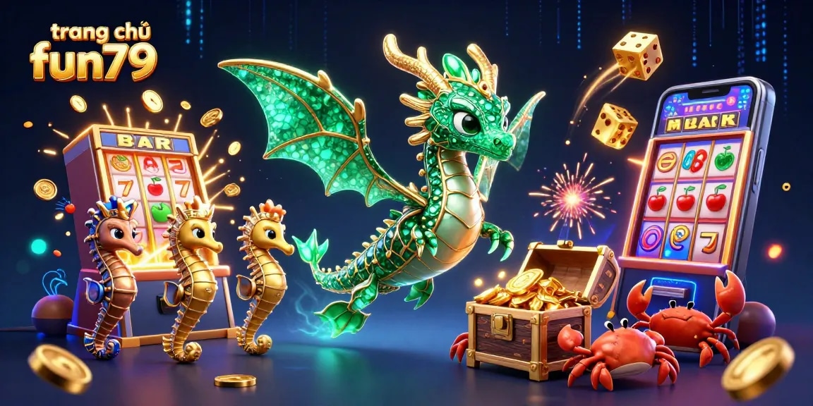 Experience the excitement of trang chủ fun79 with vibrant slot games and a treasure-filled scene