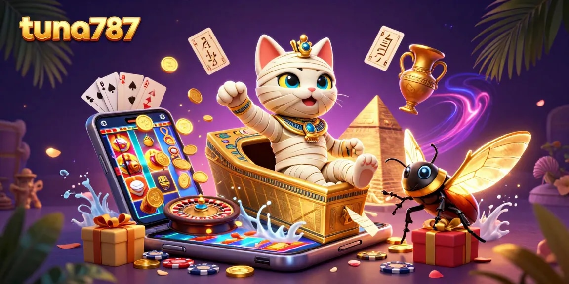 Tuna787 menangkap keseruan permainan slot dan kasino dengan mumi kucing 3D dalam ilustrasi yang menawan.