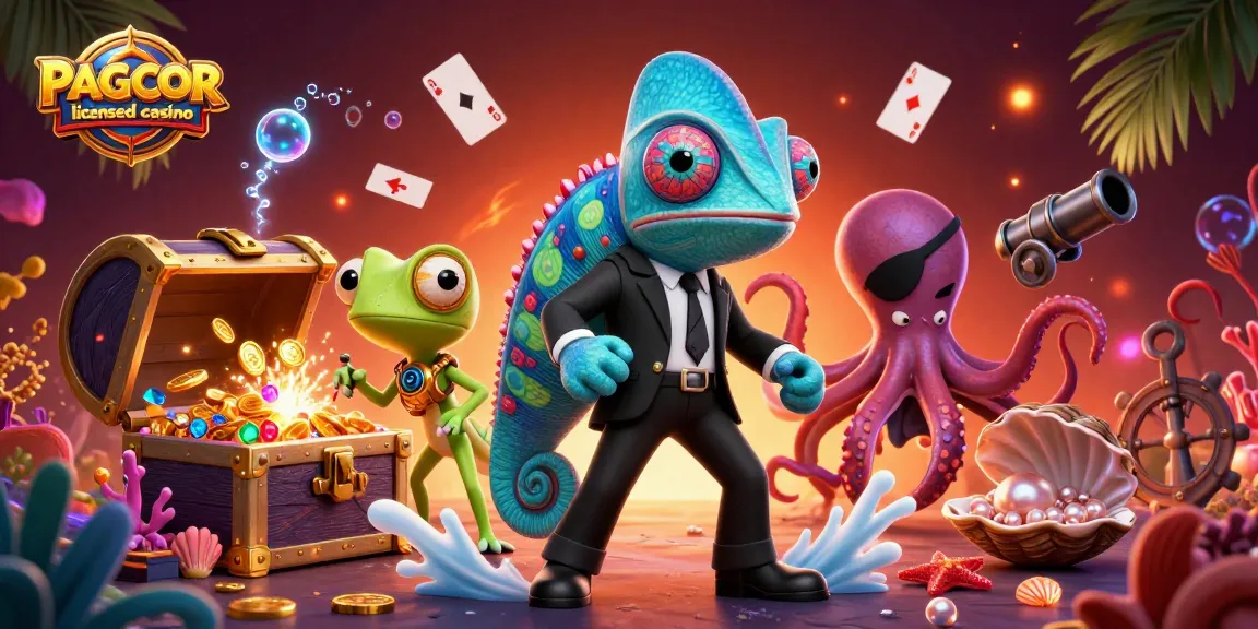 PAGCOR licensed casino features a thrilling 3D illustration of colorful characters and vibrant games.