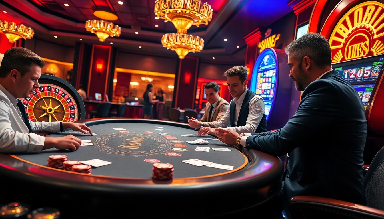 Experience the excitement of 8xbet tải at a professional poker table with vibrant casino elements.