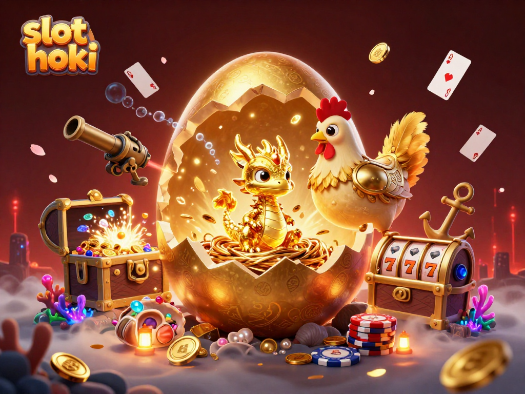 Experience the thrill of slot hoki with a golden baby dragon amidst poker chips.