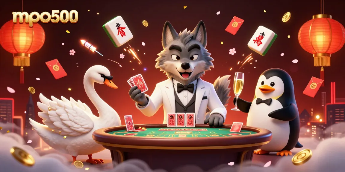 Join the action at mpo500 with lively characters and festive casino elements in this dynamic illustration.