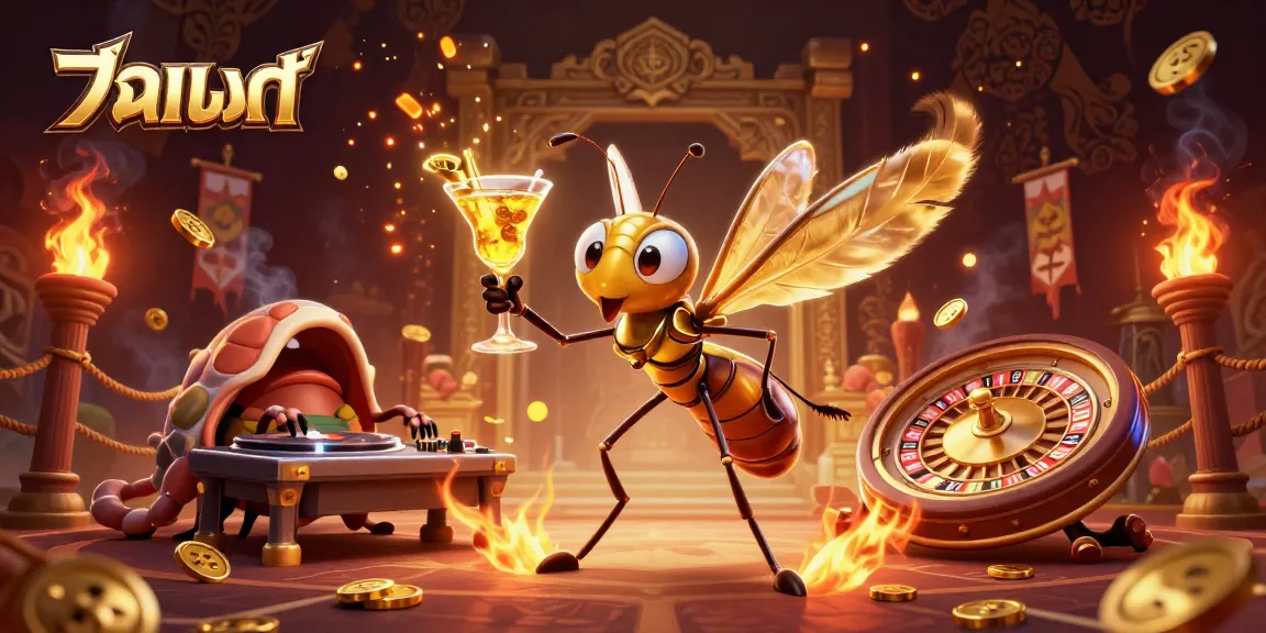 Action-packed гambing scene featuring แทงบอล with animated characters celebrating casino wins.