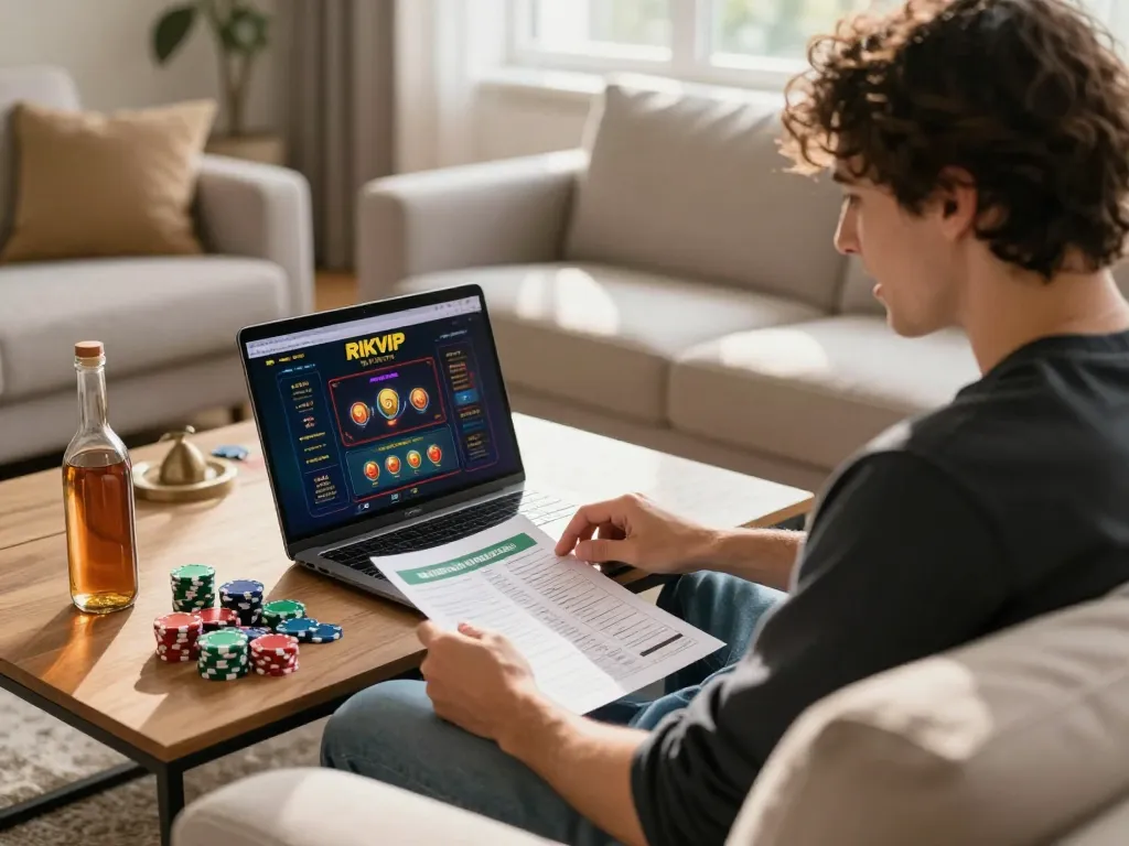 Engaging online gaming session on RIKVIP with vibrant poker chips and strategy notes.