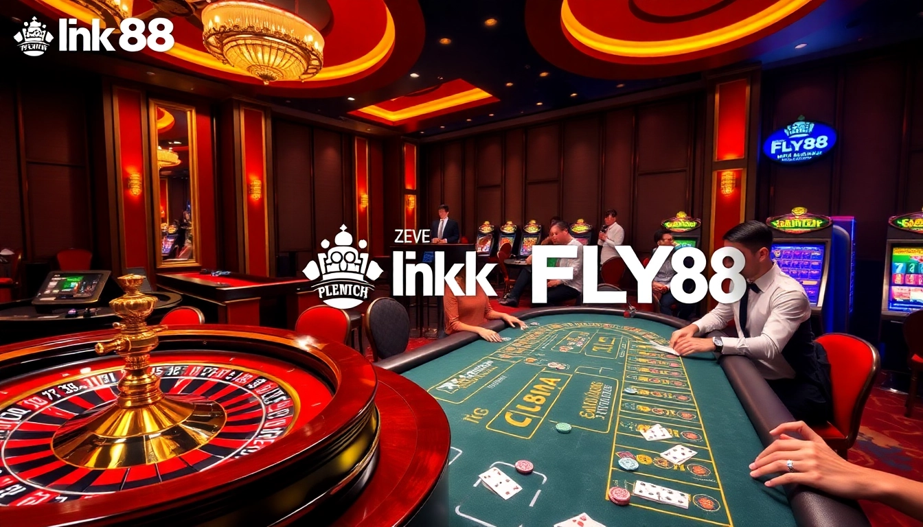 Experience the thrill of gaming with Link FLY88 at a luxurious casino table.