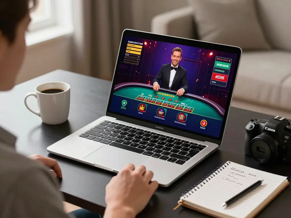Engaging in live casino gaming on kuwin from a cozy, modern home setup.