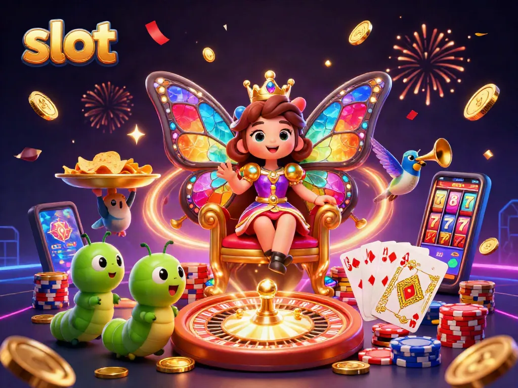 Menangkan slot di GWP168 dengan karakter unik dalam ilustrasi kasino berwarna-warni.