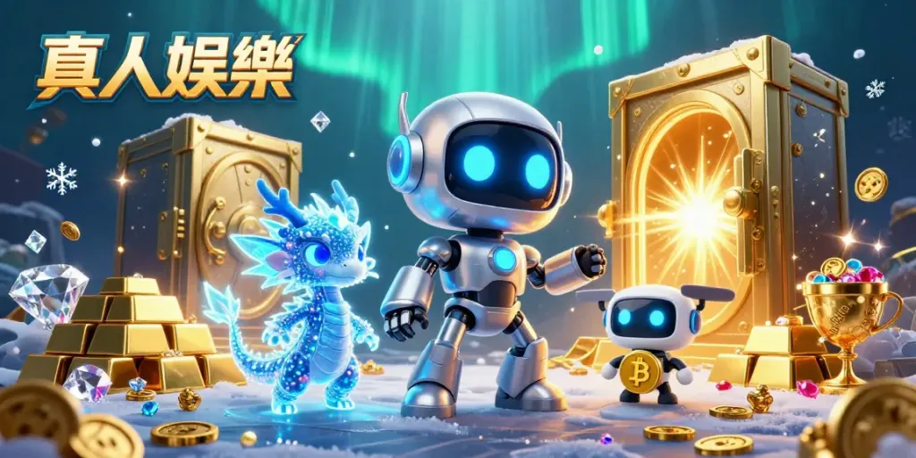 Experience the thrill of 真人娛樂 with our vibrant 3D casino digital illustration featuring futuristic gaming elements and characters.