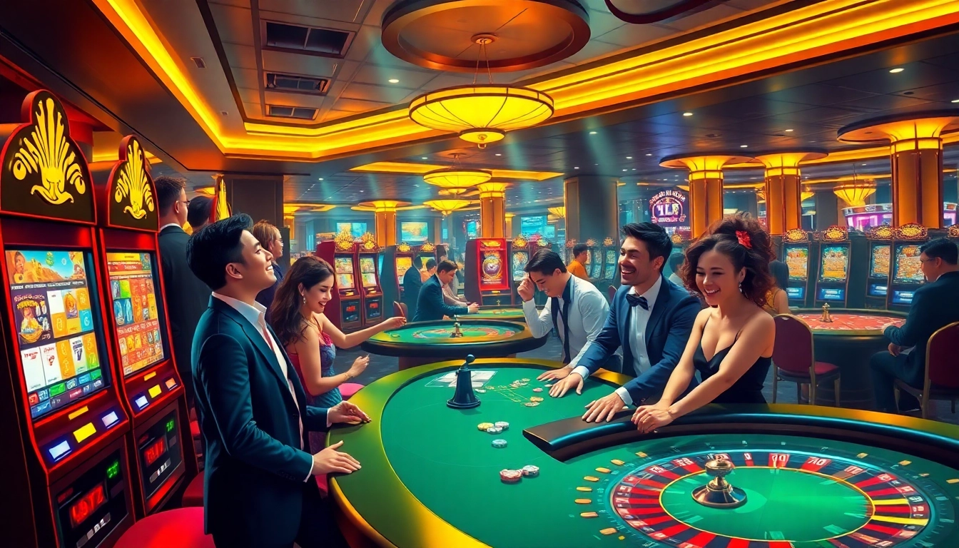 Players celebrating big wins at situs apiraja88, surrounded by vibrant slot machines and casino glamour.