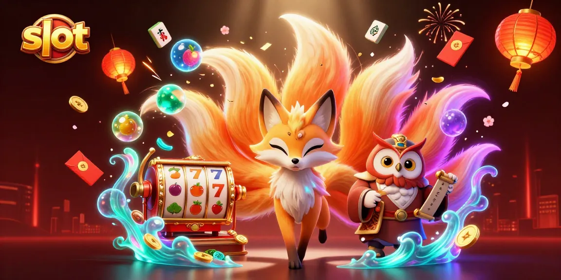 Spin the slot reels in a vibrant 3D illustration featuring a nine-tailed fox and golden symbols.