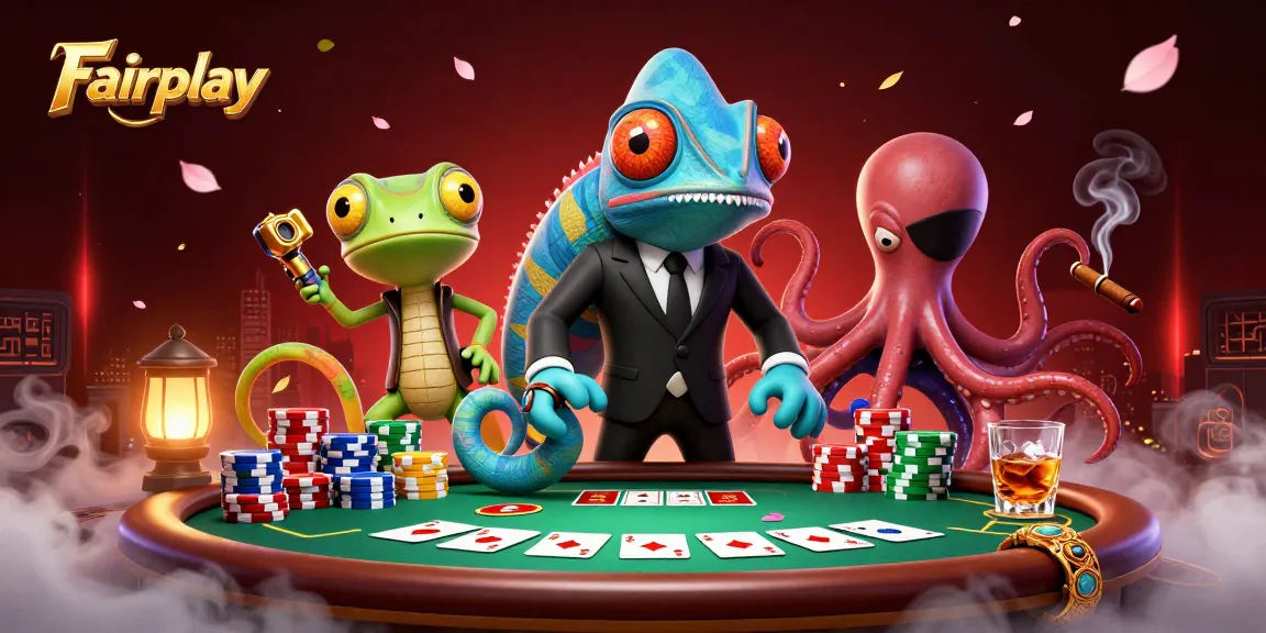 Experience thrilling Fairplay casino action with colorful characters at a poker table.
