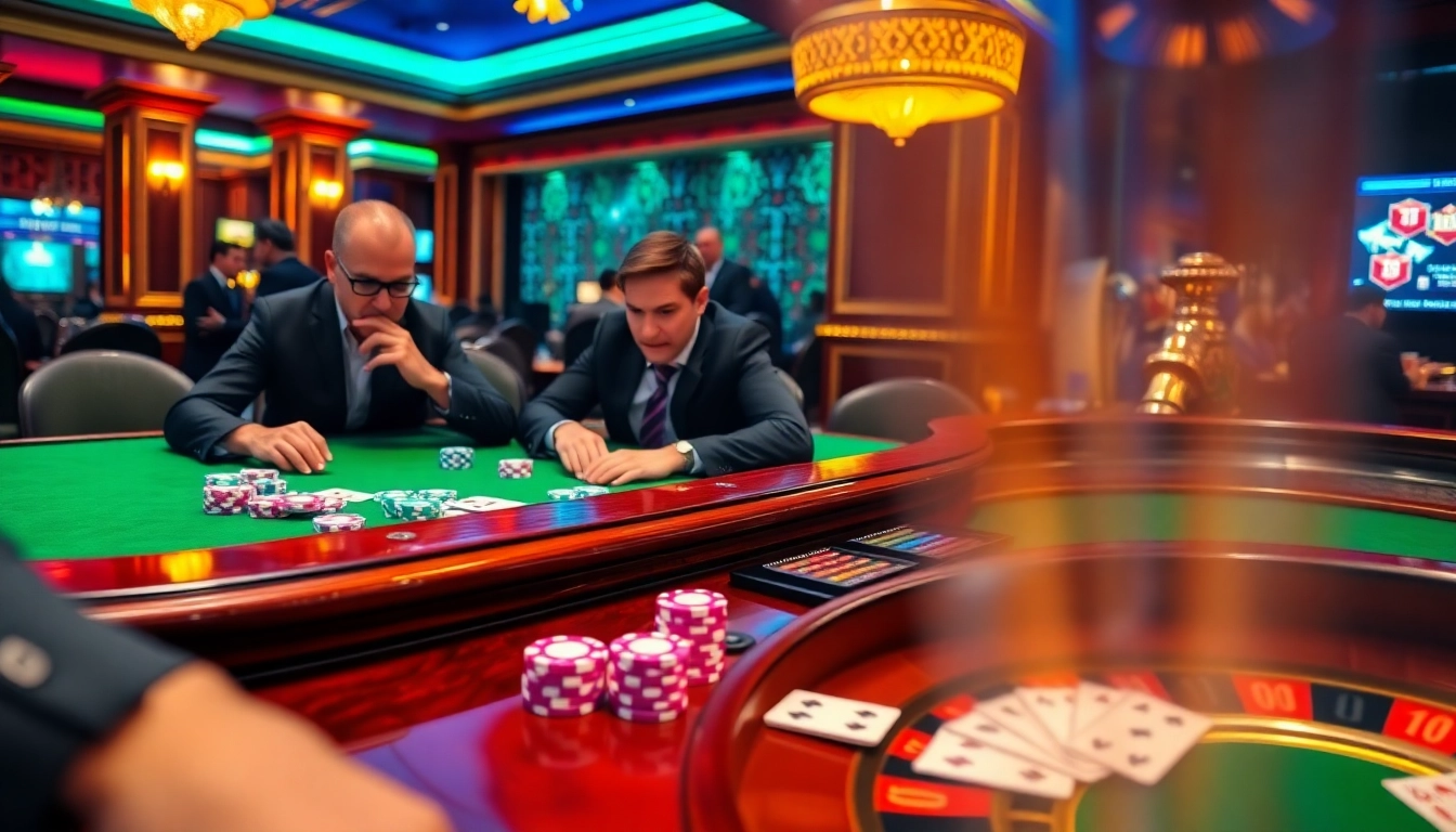 Experience thrilling poker play at Debet88 with colorful chips and a roulette wheel.