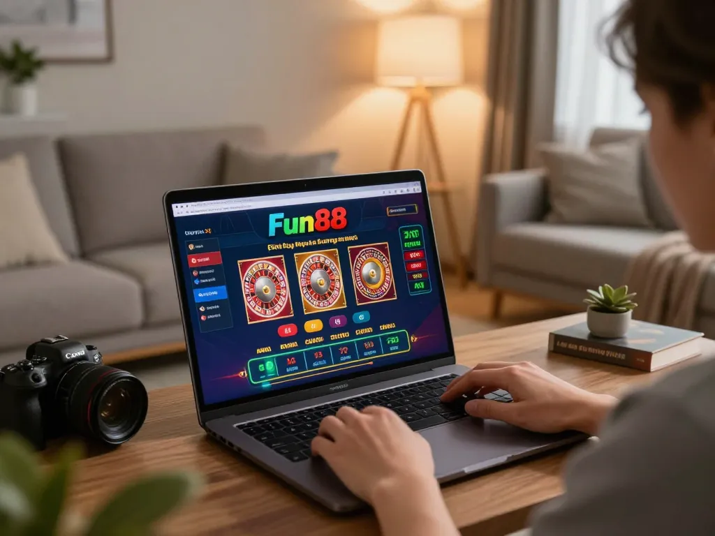Player enjoying Fun88 online casino gaming experience at home with strategic focus.