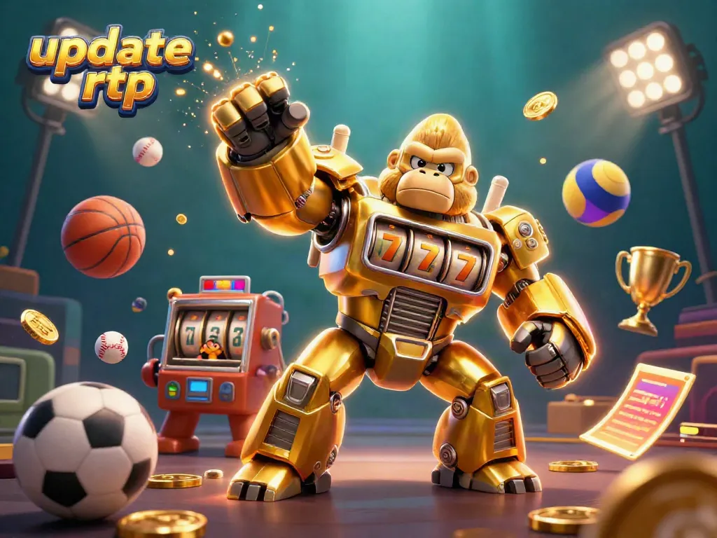 Experience dynamic gameplay with the update rtp featuring a golden gorilla mech and vibrant sports elements.