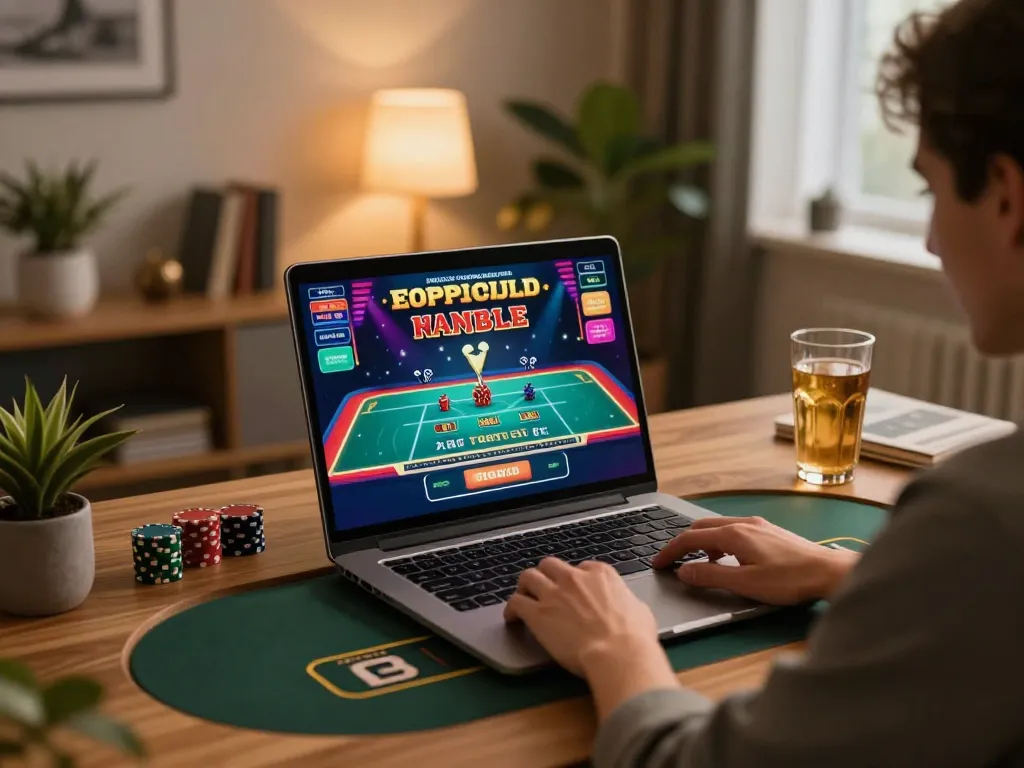 Player engaging with dn88 live dealer table game on laptop in cozy gaming space