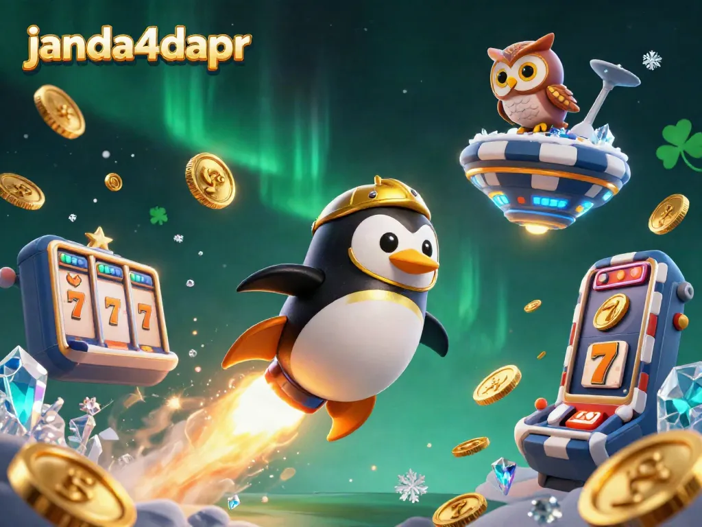 JANDA4DAPR mempersembahkan penguin emas bertenaga roket yang menarik hadiah kasino digital.