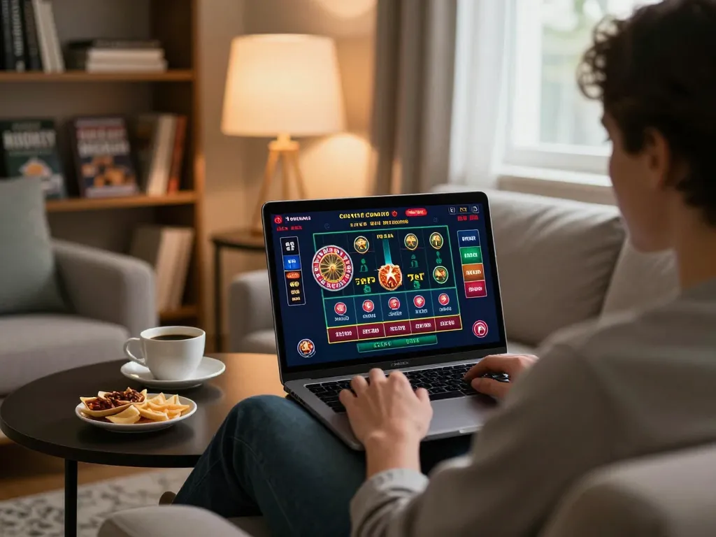 Playing live dealer games at home with SC88 online casino, showcasing engaging gameplay and cozy atmosphere.