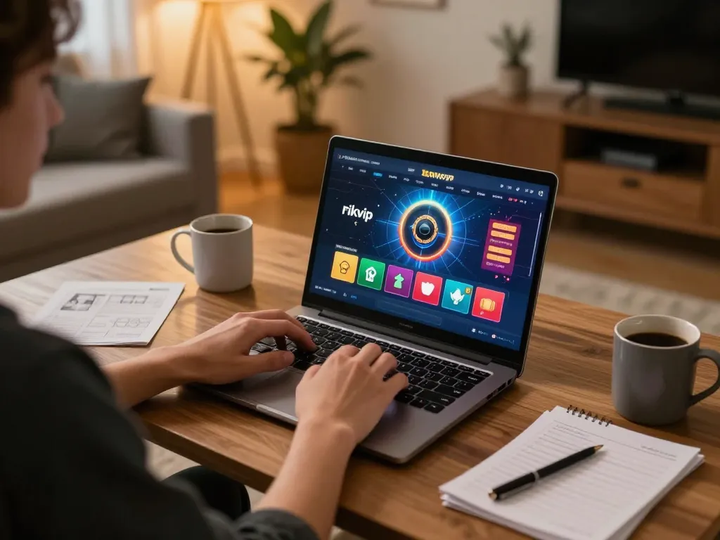 Engaging online gaming session on rikvip casino platform with vibrant interface and cozy atmosphere