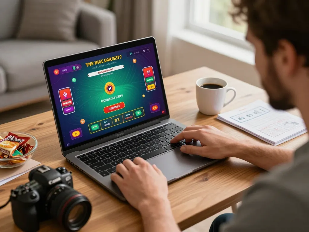 Player enjoying blackjack game on ok8386a platform with vibrant interface and cozy home setting