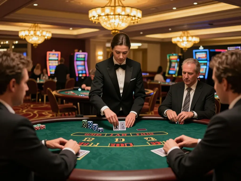 Players engaging in strategic blackjack gameplay at Go8 casino table with elegant decor and ambiance.