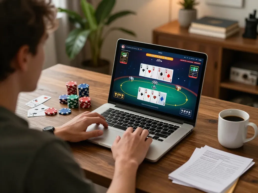 NET88 poker game interface shown during an online gaming session, highlighting responsible gambling.