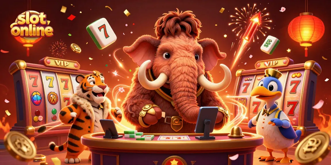 Slot online dengan karakter unik bouncer mamut, tamu VIP, dan penjaga pintu dalam suasana kasino.