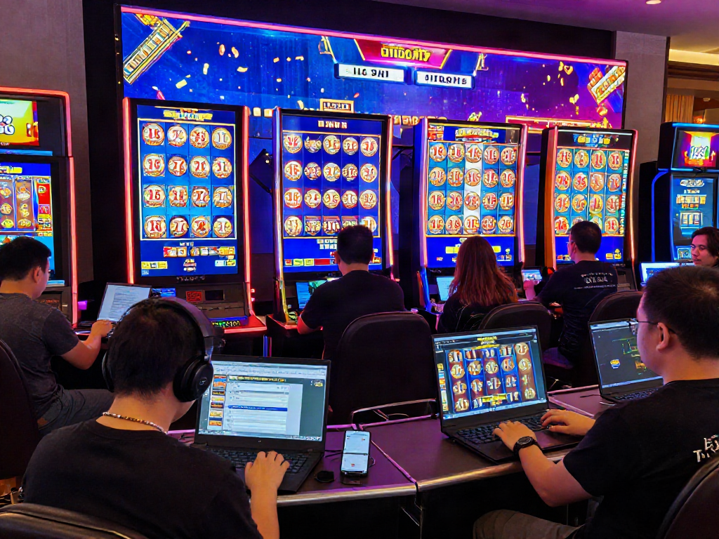 Engaging players enjoying a variety of toto slot games in a vibrant online casino atmosphere.