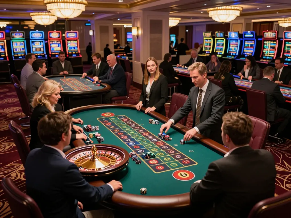 Place bets at the lively roulette table 5679 in a luxury casino setting