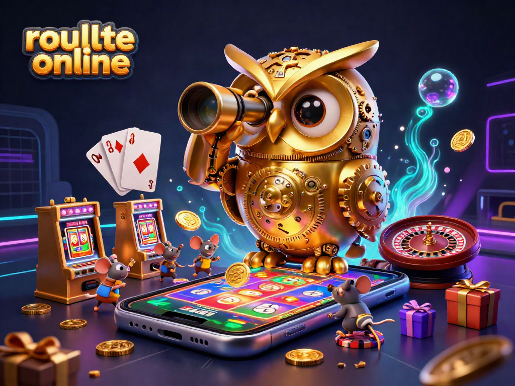 Experience the excitement of roulette online with a vibrant 3D illustration featuring a golden owl and casino elements.