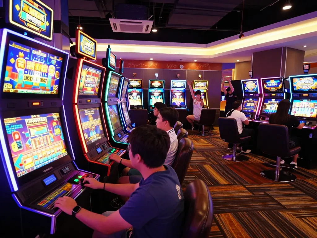 Pemain menikmati permainan slot yang imersif di https://www.achildsdreamnursery.com/, menunjukkan kegembiraan dan tampilan berwarna-warni.