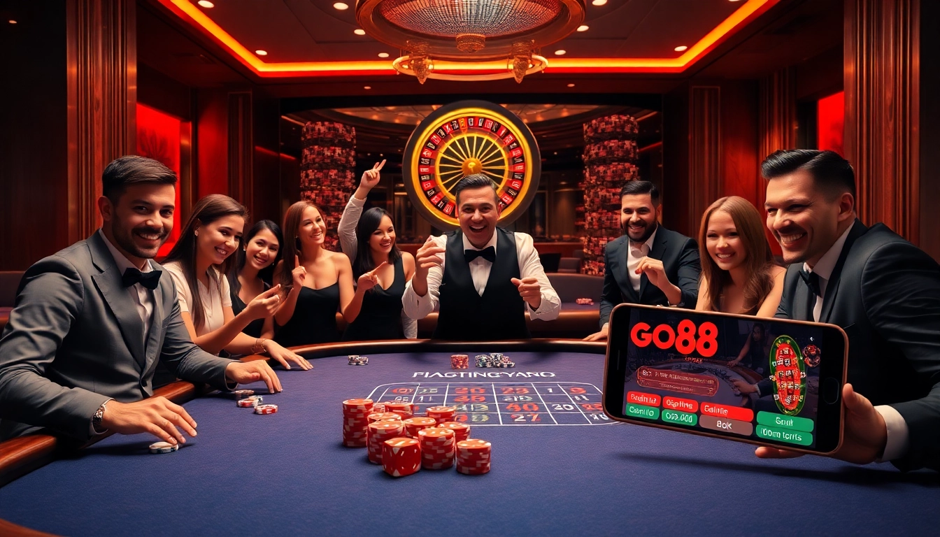 Experience the thrill of tải go88 in a vibrant casino setting with a high-stakes poker table.