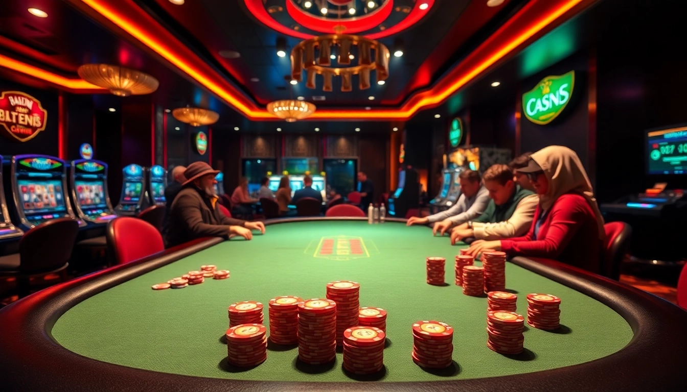 Experience the excitement of MM88 at a vibrant casino table with colorful chips and games.