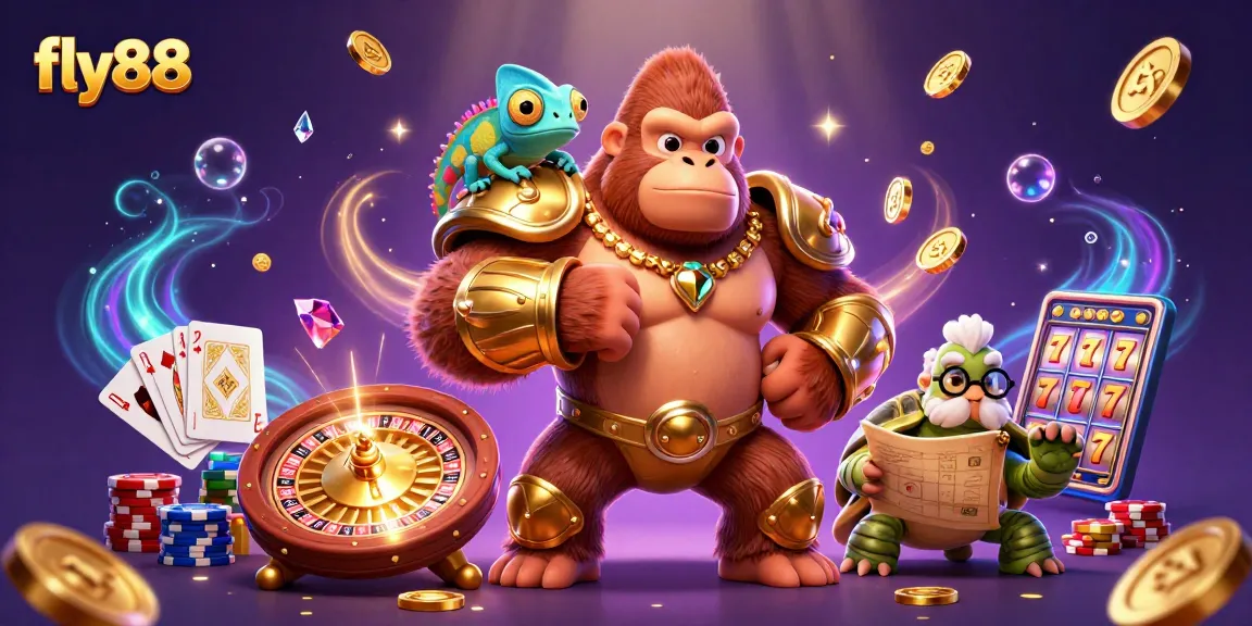 Experience flying coins and thrilling spins with fly88 in this vibrant casino scene full of activity.