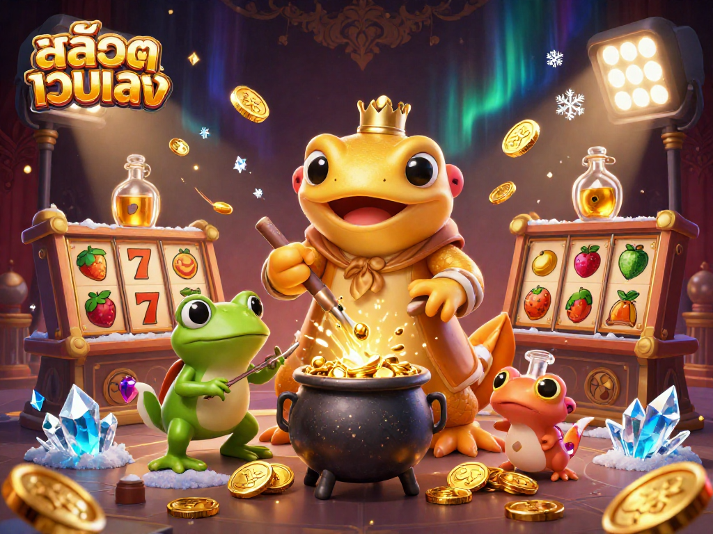 Experience thrilling สล็อตเว็บตรง gameplay with golden alchemist characters in a vibrant casino scene.