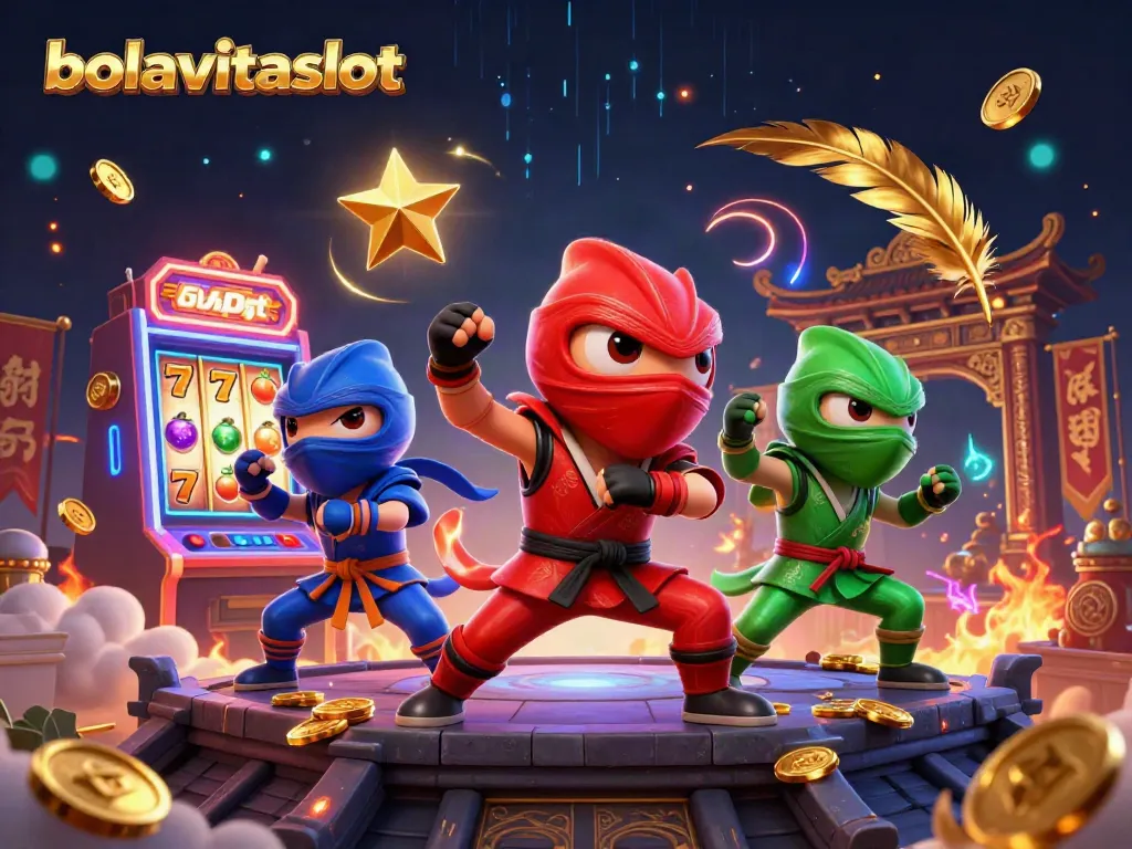 Experience thrilling action with bolavitaslot's ninja chameleons amidst a vibrant casino setting.
