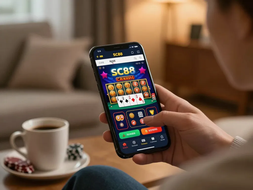 Engaging with the SC88 mobile app for live gaming and betting.